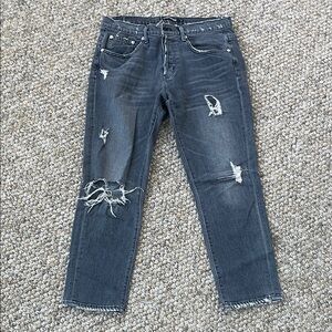 Adaptation Distressed Black Denim Jeans – Size 28 | Cropped / Raw Hem